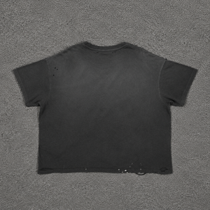 Custom Printed Vintage Washed Cropped <b>T</b> <b>Shirt</b> Men Distressed Raw Hem <b>Gothic</b> Wildfire Sun Graphic Oversized Streetwear <b>T</b>-<b>shirt</b> - Product Image 2