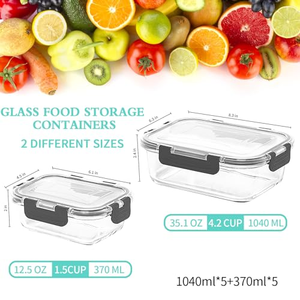 Durable Eco-Friendly <b>Glass</b> Meal Prep <b>Containers</b> with Snap Lock Lids Microwavable Healthy Fresh <b>Food</b> Box - Product Image 4