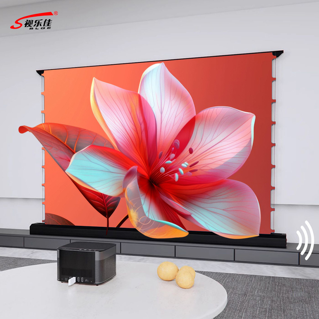 High Quality 110-Inch 16:9 Motorized Portable Floor Rising Projector Screen with Long Throw Fresnel & ALR for Home Theater