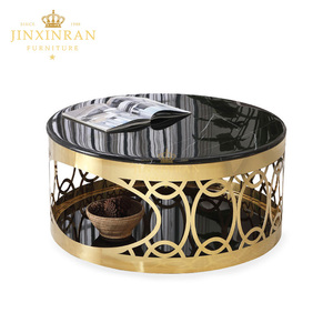 Tavolini Laterali di Lusso in Acciaio Inox con Cornice Dorata, Arredamento Moderno, <span class=keywords><strong>Tavolino</strong></span> da Caffè Semplice in Marmo <span class=keywords><strong>Nero</strong></span> Traforato - Product Image 1