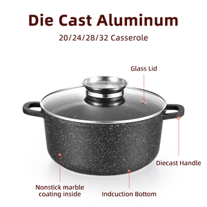 Özelleştirme klasik alüminyum pres döküm 10-Piece siyah mermer yapışmaz TENCERE SETİ indüksiyon hazır cam kapak 16-28cm çorba - Product Image 2