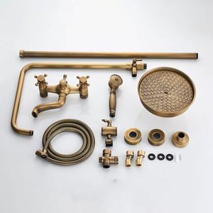 Ensemble <span class=keywords><strong>de</strong></span> douche <span class=keywords><strong>de</strong></span> luxe antique mural pour salle <span class=keywords><strong>de</strong></span> bain, robinet <span class=keywords><strong>de</strong></span> <span class=keywords><strong>baignoire</strong></span> en laiton massif avec bec <span class=keywords><strong>pivotant</strong></span> et système <span class=keywords><strong>de</strong></span> mitigeur à effet pluie - Product Image 5
