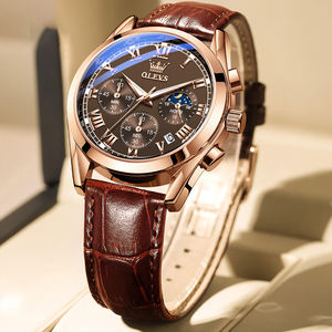 2024 좋은 가격 럭셔리 패션 남성 스타일 Olevs 2871 가죽 밴드 방수 빛나는 달력 비즈니스 손 시계 - Product Image 4