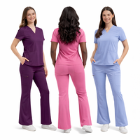 Ensemble de blouses et pantalons de travail pour femmes, coupe ajustée, en tissu extensible, uniforme chirurgical d'infirmière, pantalon évasé large, couleur unie, pour hôpital, personnalisable OEM FIG