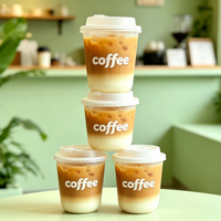 Transparante, verdikte plastic beker (500ml, 700ml, 90mm diameter) voor smoothies, fruitsap, afhaal, bezorging en logistiek.