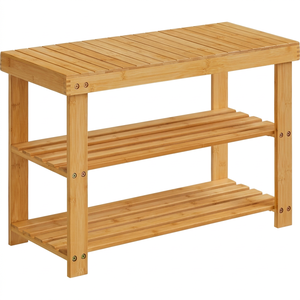 Shoe Rack Bench, 3-Tier Bamboo Shoe Storage Organizer, Entryway Bench for Entryway <b>Bathroom</b> Bedroom,Vietnam - Product Image 1