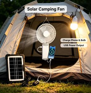 Nouveau design, ventilateur solaire rechargeable à piles, portable pour voiture, avec USB et lumière, remplacement et retour de produit possibles. - Product Image 5