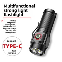 Lampe torche multifonctionnelle transfrontalière, haute intensité, en alliage d'aluminium, LED rechargeable, charge rapide Type-C, IPX6