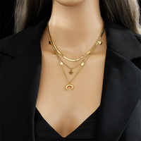 Collares de Moda Impermeables de Acero Inoxidable Chapado en Oro de 18K con Diseño de Luna y Estrella, Multicapa para Mujer