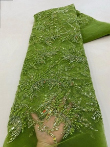 ผ้าลูกไม้ปักเลื่อมลายทางสีขาวสำหรับงานแต่งงาน ผ้าลูกไม้ปักเลื่อมหรูหรา - Product Image 5