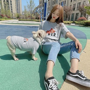 Cute Animal Print Yellow <b>T</b>-<b>Shirt</b> <b>For</b> Owner And <b>Dog</b> Cotton Leisure Wear Summer Pet Clothes Matching Set - Product Image 3