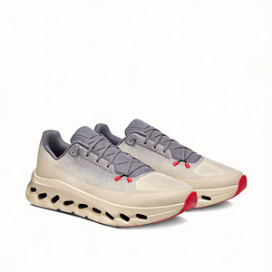 Chaussures de course sur route pour hommes, beige, gris, accents rouges, <span class=keywords><strong>semelle</strong></span> épaisse ajourée, légères, absorption des chocs, à lacets, Zapatillas Hombre OEM - Product Image 2