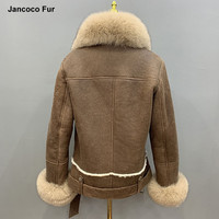 Maßgeschneiderte Luxus-Echtfellkragen-Lammfelljacke für Damen – Winterjacke aus Schafsleder mit Fell
