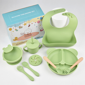Venta directa de fábrica Juego de alimentación de bebé de diseño clásico Incluye cuchara Tenedor Snack Sippy Cup Bowl Plate Baberos para niños pequeños - Product Image 2