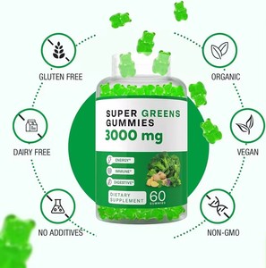 Gummies Super Greens aux légumes et herbes, soutien immunitaire avec spiruline, chlorelle, brocoli, épinards, chou frisé, persil - Product Image 3