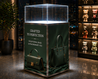 Vitrine de présentation de sacs à main en cuir haut de gamme avec éclairage LED personnalisé et base lumineuse SEG pour exposition en boutique