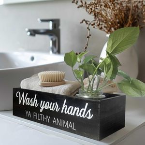 Caja de almacenamiento de madera negra con tapa abierta para pañuelos de papel, organizador de vasos, para escritorio, baño, cafetería - Product Image 1