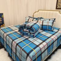 Ensemble de literie 6 pièces effet coton avec rideaux assortis, imprimé floral, taille King Size