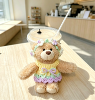 Décoration de tasse à café en peluche sur le thème floral de printemps, robe en crochet faite à la main amovible et bandeau fleuri