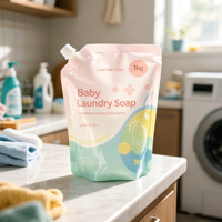 Sachets d'emballage plastique recyclables personnalisés imprimés en flexographie pour détergents liquides avec bec verseur, Doypack autoportant pour lessive