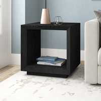 Table d'appoint carrée moderne noire avec étagère inférieure ouverte pour salon ou chambre à coucher