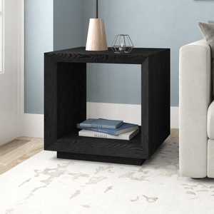 Table d'appoint carrée moderne noire avec étagère inférieure ouverte pour salon ou chambre à coucher - Product Image 2