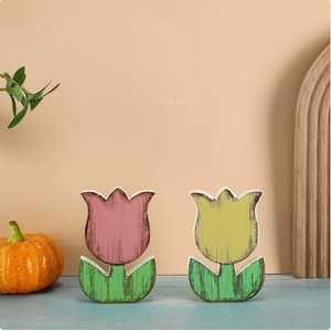 Adorno de madera con forma de tulipán, 4 piezas, diseño rústico para decoración del hogar en primavera, sala de estar, regalo artesanal de Pascua - Product Image 4