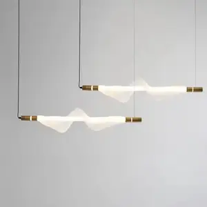 Lustre de luzes LED tipo longo para sala de jantar, decoração nórdica, lâmpada para cozinha e forro, designer moderno por atacado