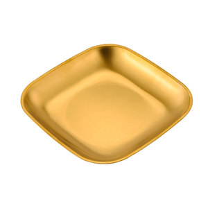 Assiettes carrées en acier inoxydable doré pour le barbecue coréen, service de desserts et de collations, ensemble de 3 tailles YX1815 - Product Image 2