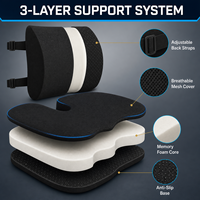 Coussin de siège en mousse à mémoire de forme noire et ensemble d'oreillers de soutien lombaire ergonomiques pour le soulagement du dos et du coccyx, idéal pour le bureau et la voiture