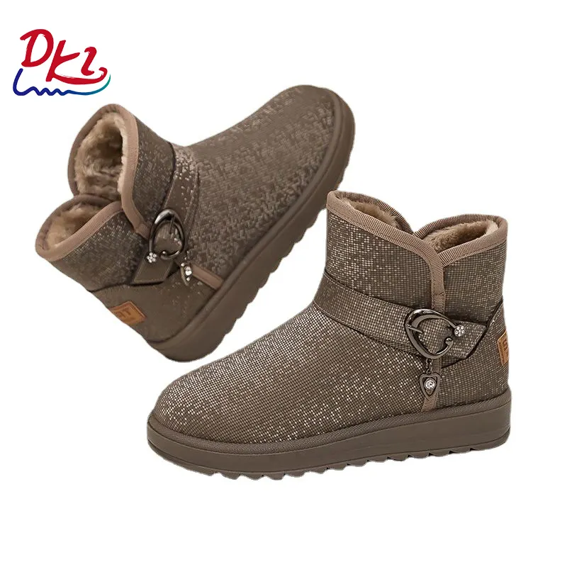 New Winter Women's Winter Silp On Short Snow Boots Fashion Plush And Thickened Lining Snow Boots For Girls