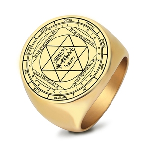 Anello in Acciaio Inossidabile R701 con Incisione del Dio Re del Cielo, Angelo Custode Nithael, Pentacolo del Re Salomone, Amuleto Kabbalistico - Product Image 6