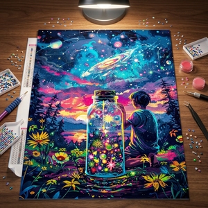 Kit de Peinture Diamant Paysage Ciel Étoilé Bouteille des Vœux, sur Toile Velours, avec Points Complets et Diamants à Paillettes - Product Image 5