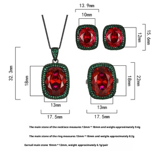 Fashion Jewelry Eco-friendly Copper Black Gold Plated 13*18MM Imitation Ruby Cubic Zirconia Punk Wedding Necklace <b>Earrings</b> Set - Product Image 2