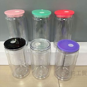 Hot bán 16oz rõ ràng đôi tường thăng hoa Glass <span class=keywords><strong>UV</strong></span> bọc nhựa Quả cầu tuyết lọ thủy tinh với pre-khoan lỗ Stopper nắp màu - Product Image 3