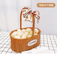 Cesta de Flores de Vime PE Artesanal OEM com Laço e Alça Portátil - Decoração para Casamento, Festa, Casa e Armazenamento de Presentes