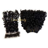 VMAE HD Cheveux Vierges Bruts Birmans Frontal Avec 4C Kinky Baby Hair Kinky Afro Jerry Curly Bundles Trame avec Lace Hair Closure