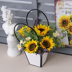 CallaFloral - Juego de Ramos de Girasoles Artificiales con Asa y Cesta de Metal Blanca para Decoración de Bodas y Hogar - Product Image 1