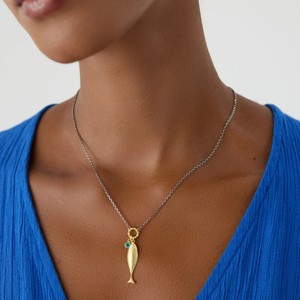 Zooying Popular mejor venta de acero inoxidable 18K oro <span class=keywords><strong>turquesa</strong></span> cuentas oro pescado hueso colgante collar para mujer - Product Image 6