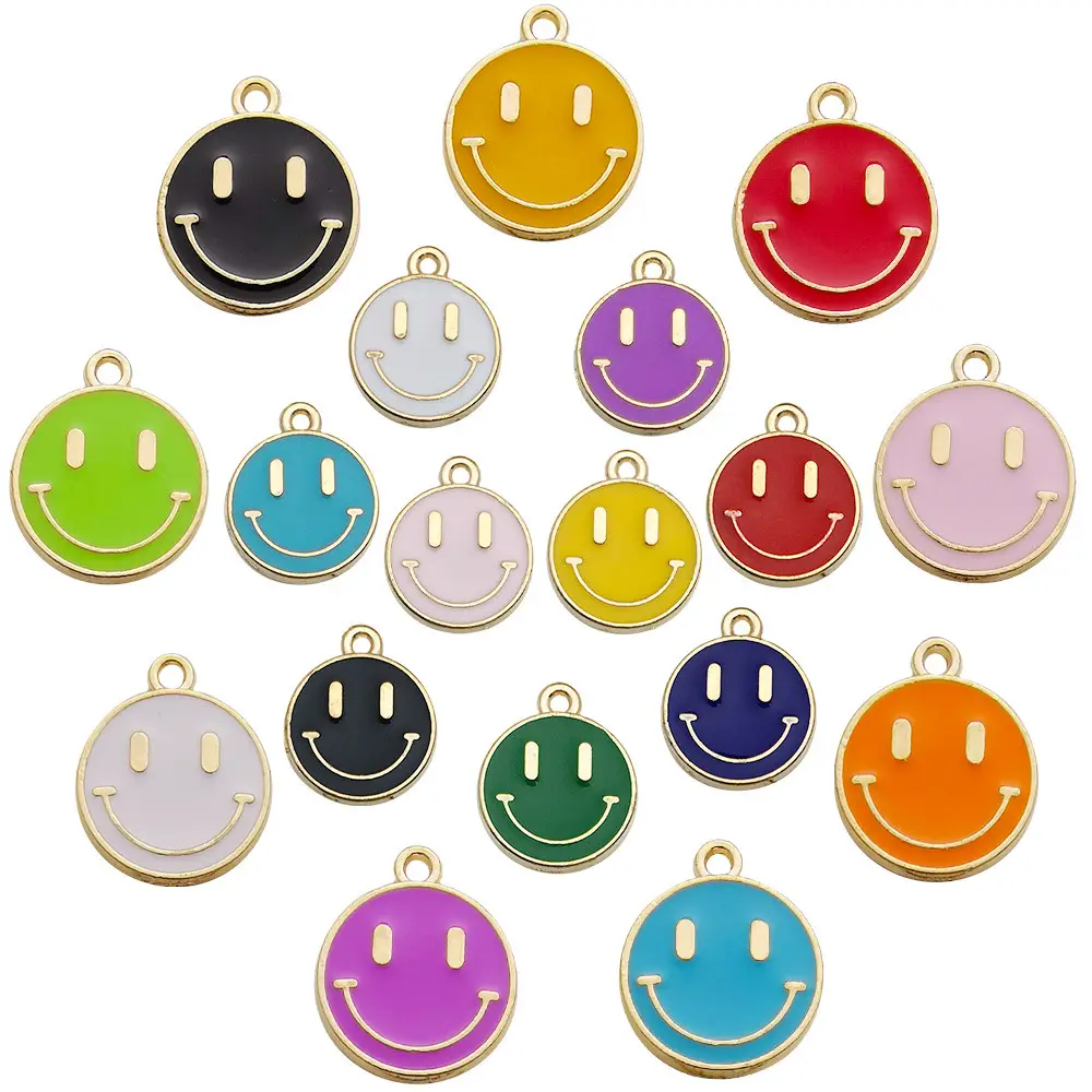 Großhandel 10mm 16mm Smiley Smile vergoldete Metall legierung Zubehör Charm Anhänger Ohrring Armband Halskette für DIY Mode