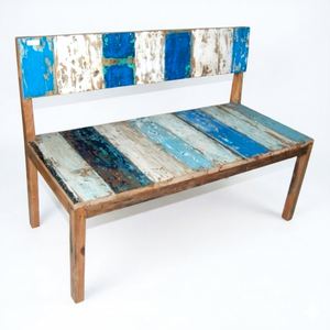 Sofá Esquinero Rústico de Dos Plazas Hecho a Mano, Desmontable, de Madera de Barco Reciclada, Ecológico, Color Natural, para Interiores y Exteriores, Apartamentos y Hoteles - Product Image 1