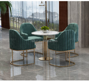 Silla de respaldo alto para restaurante, muebles de mesa redondos de mármol blanco, color dorado y rosa, para vestíbulo de Hotel - Product Image 4