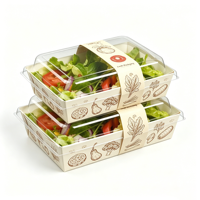 Boîte d'emballage alimentaire polyvalente en papier kraft 450g pour salade, design personnalisé, avec couvercle transparent, pour vente à emporter