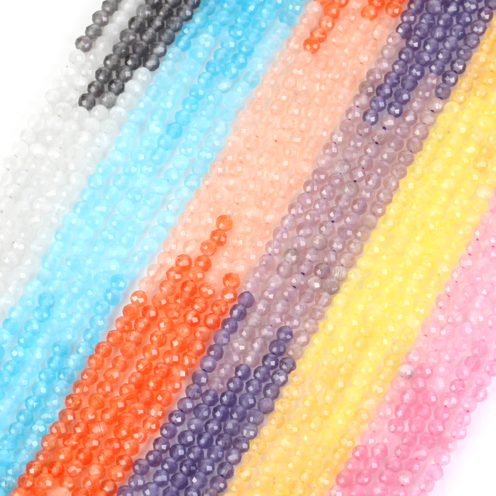 2/3/4mm Natural Stone Faceted Crystals Amethysts Pink Quartz Jades Gemstone Round Spacer Beads for Jewelry Making DIY Bracelet