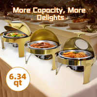 Chafer de acero inoxidable con ventana de vidrio para catering Juego de buffet de lujo Calentador de alimentos Roll Top Chafing Dish