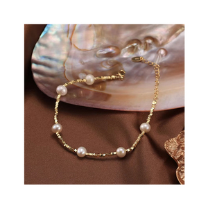 Nuovo Bracciale in Argento Sterling S925 Placcato Oro 14K con Perle Barocche Naturali d'Acqua Dolce e Stella d'Oro Spezzata, Regalo per Donne - Product Image 3