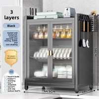 Étagère de rangement de cuisine multi-niveaux robuste et anti-poussière, organisateur de vaisselle en métal avec porte pour bols et casseroles