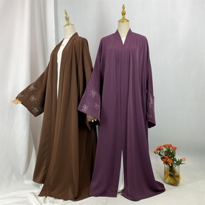 Dubai 2025 New Arrival Bow Abaya Robe Made in Solid Color Nida Material with Silver Diamond Cuff for Muslim Women 1416# - Product Image 2
