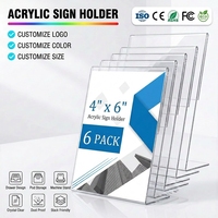 Lot de 6 supports de signalisation en acrylique transparent 4 x 6 pouces, présentoirs de panneaux en plastique, supports de papier inclinés verticalement, supports de signalisation sur pied