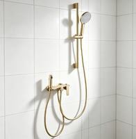 Système de douche mural WEIHAO en laiton brossé doré non revêtu, avec douchette à main et pulvérisateur de bidet, ensemble combiné
